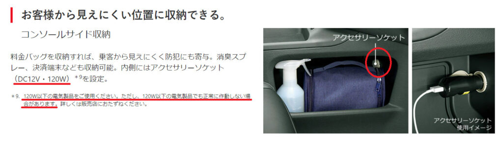 ジャパンタクシーのソケット説明